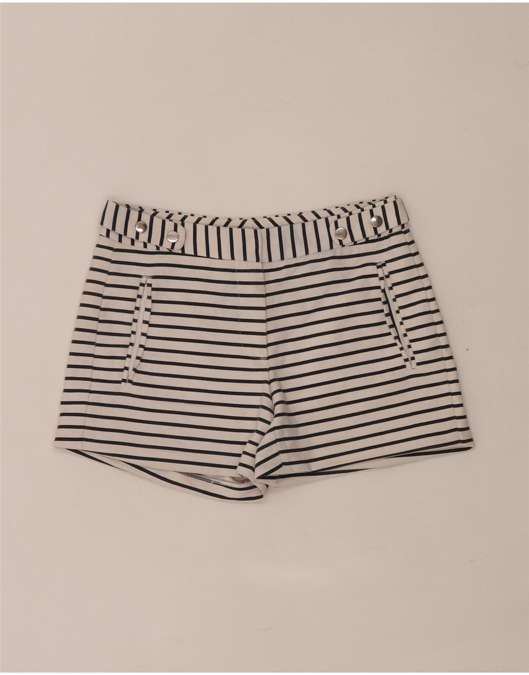 Zara Damen Regular Casual Shorts XS W28 Weiß gestreift