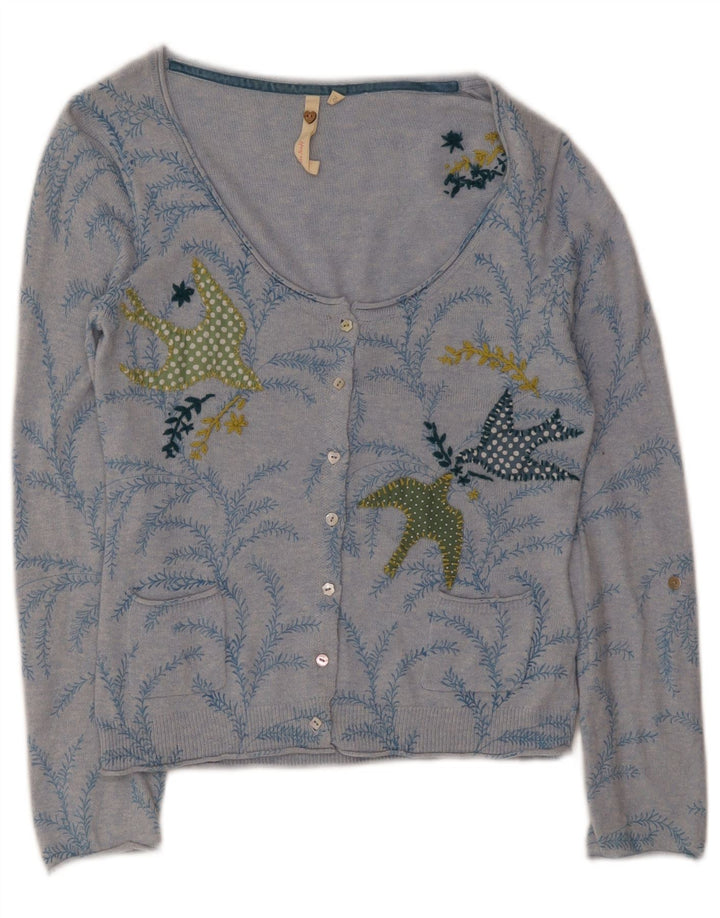 White Stuff Damen-Strickjacke mit abstraktem Muster, Gr. 10, klein, Blau