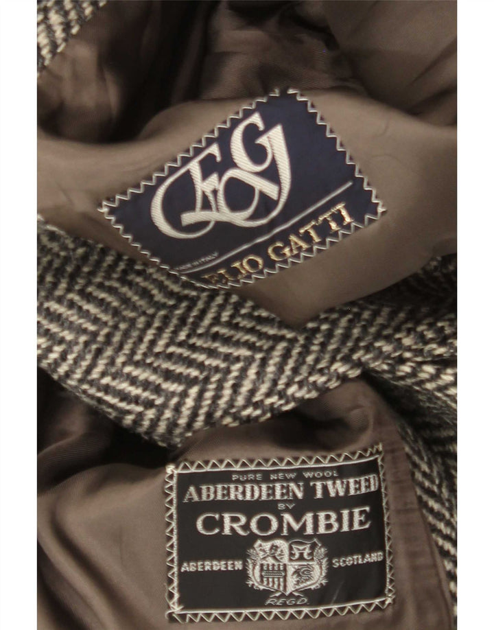 Crombie Aberdeen Herrenmantel UK 42 XL Graue Fischgräten-Schurwolle