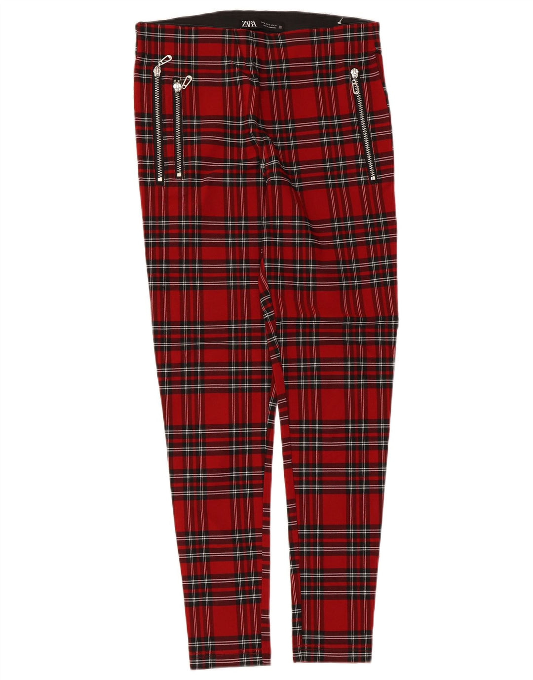 Schmale Freizeithose für Damen von Zara, mittelgroß, W28, L26, rot kariert, Viskose
