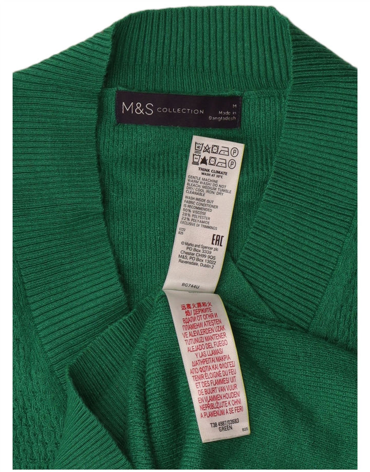 MARKS & SPENCER Langer Damen-Pullover mit V-Ausschnitt, Gr. 14, Mittelgrün