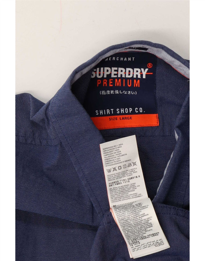 Superdry Herren Kurzarm-Hemd in normaler Passform, mittelmarineblaue Baumwolle
