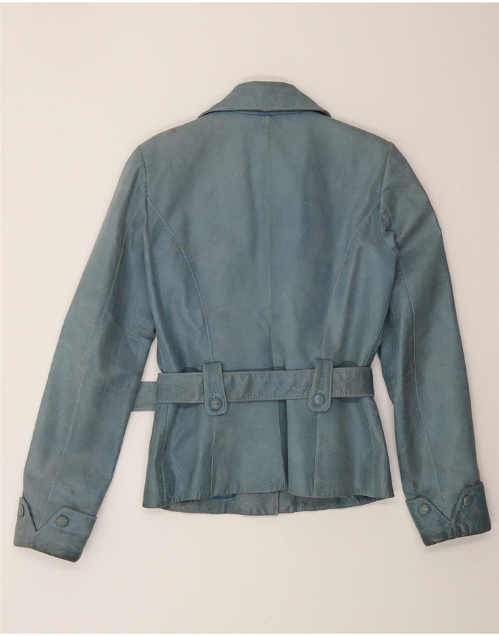 VINTAGE Damen Lederjacke UK 12 Mittelblau