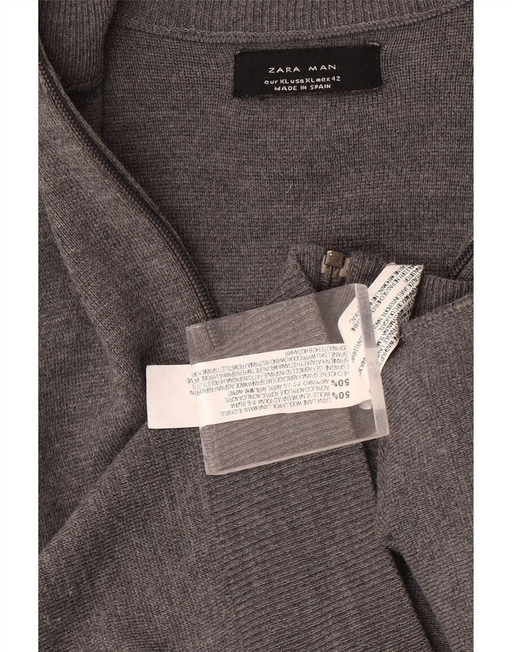 Zara Herren-Pullover mit Reißverschluss, XL, graue Wolle