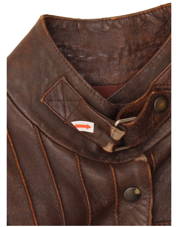 Vintage Damen Crop Lederjacke UK 10 Small Brown