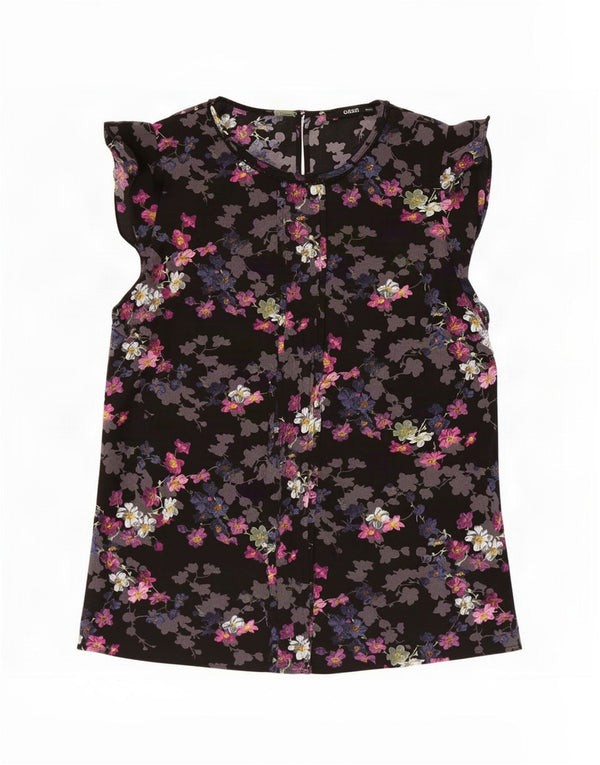 Oasis Damen-Blusenoberteil UK 12 Mittelschwarzes, geblümtes Polyester
