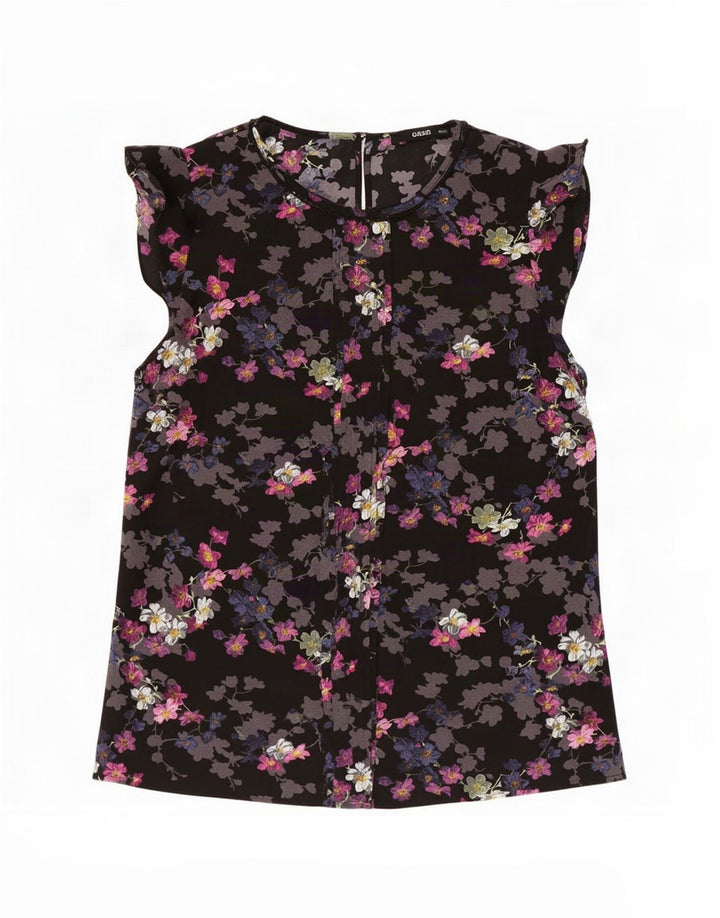 Oasis Damen-Blusenoberteil UK 12 Mittelschwarzes, geblümtes Polyester