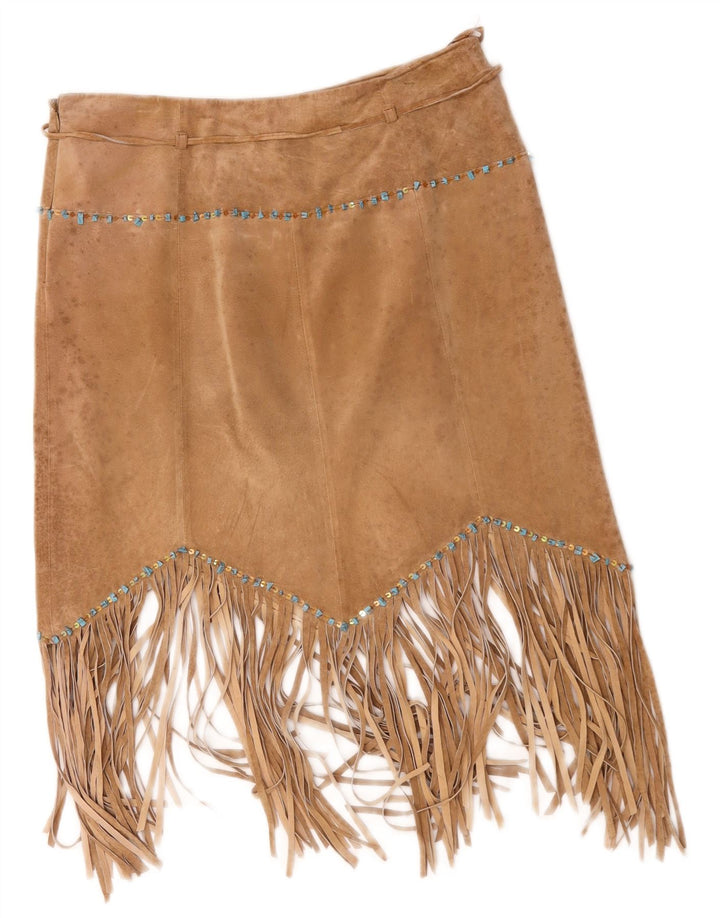 Asymmetrischer Wildlederrock für Damen von Rene' Derhy, Größe L, W32, beiges Leder