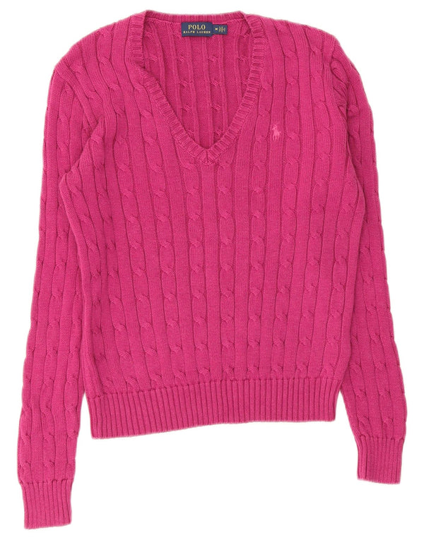 Polo Ralph Lauren Damen-Pullover mit V-Ausschnitt, UK 12, mittelrosa, Baumwolle
