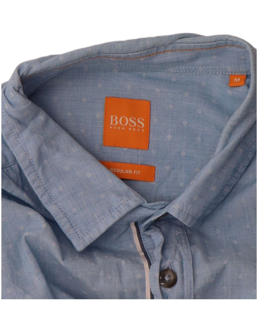 Hugo Boss Herren-Hemd mit normaler Passform, mittelblau gepunktete Baumwolle