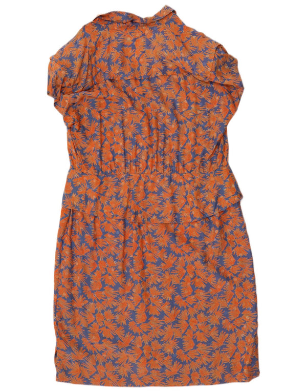 Vintage Damen Kurzarm-Schößchenkleid EU 40 Mittelorange geblümte Seide