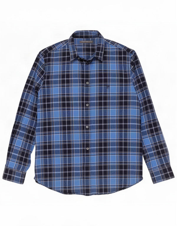 French Connection Herrenhemd XL, blau kariert, Baumwolle