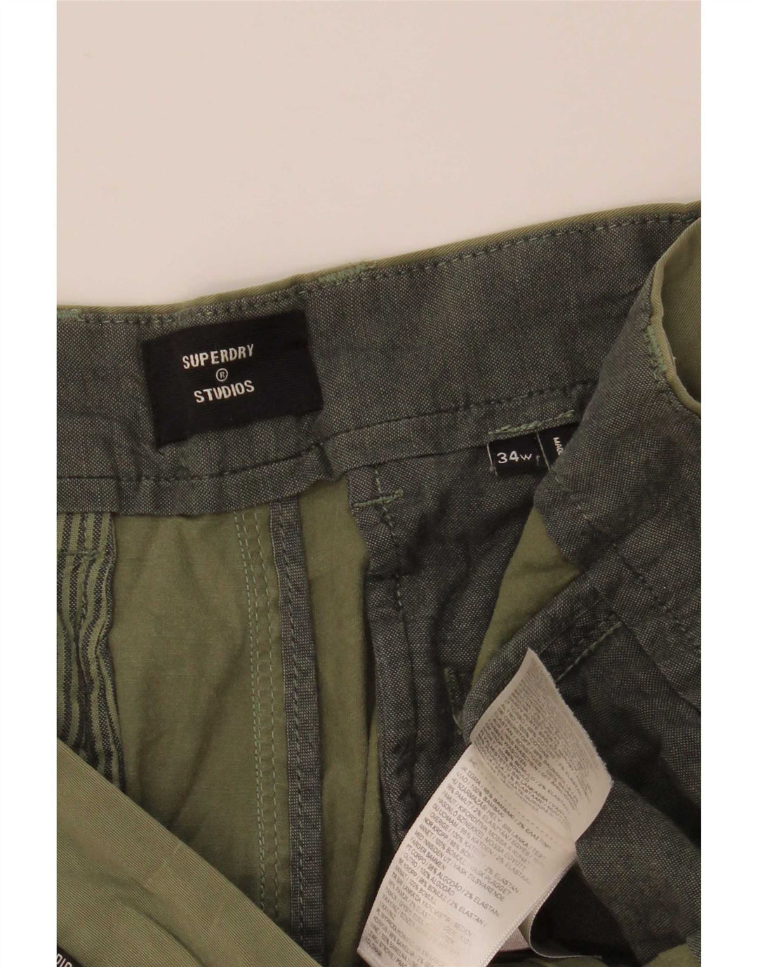 Superdry Herren Chino-Shorts W34 Large aus grüner Baumwolle