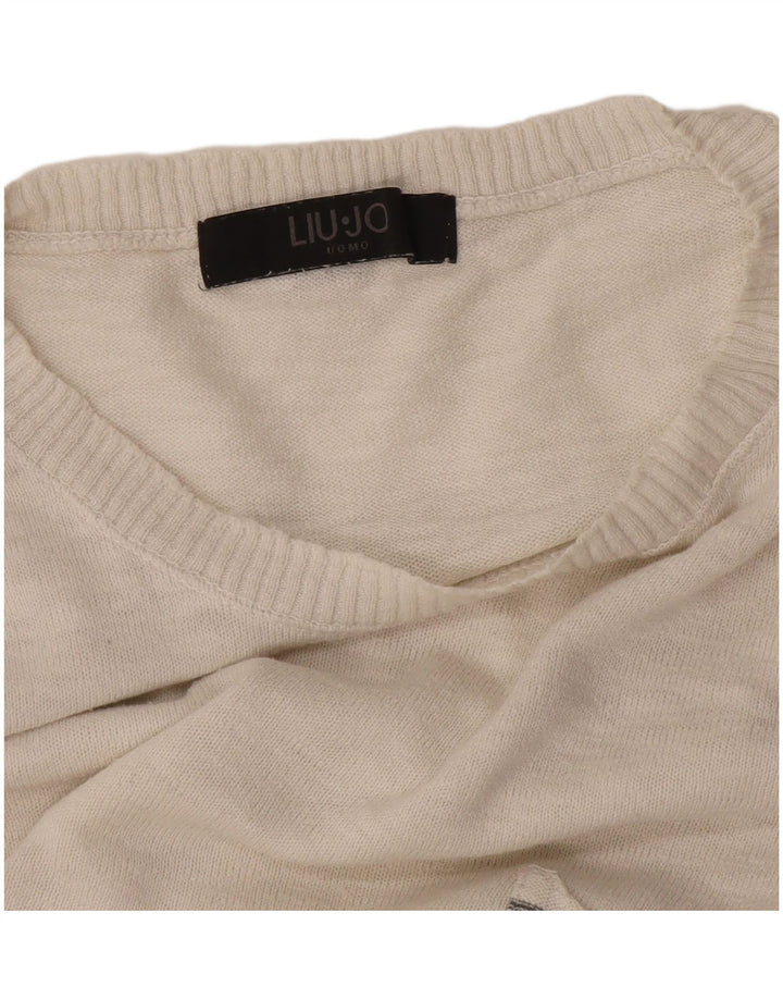 Liu Jo Herren-Pullover mit Rundhalsausschnitt, Größe L, Weiß