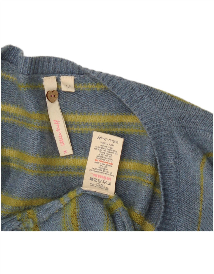 White Stuff Offener Damen-Cardigan-Pullover UK 12 Mittelblau gestreift aus Baumwolle