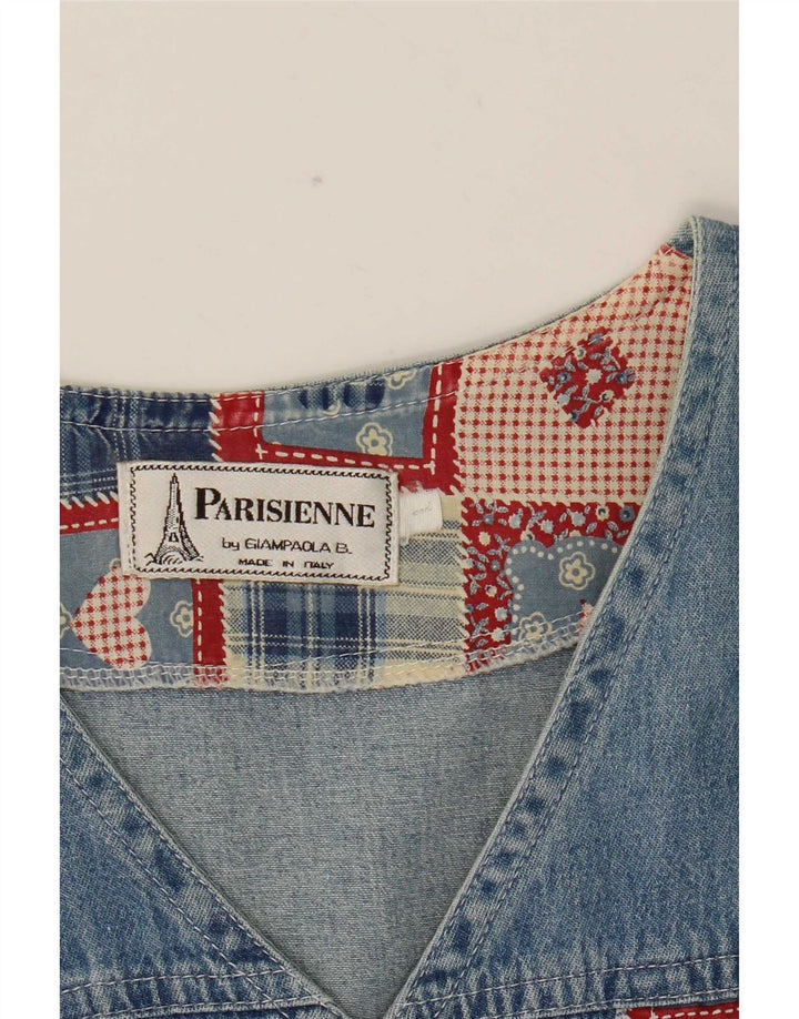 Vintage Damen A-Linie Kleid UK 14 Großes blaues Patchwork