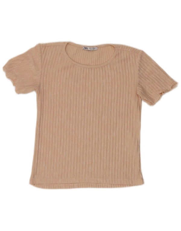 Zara Damen Blusenoberteil UK 10 Small Beige gestreift Polyester