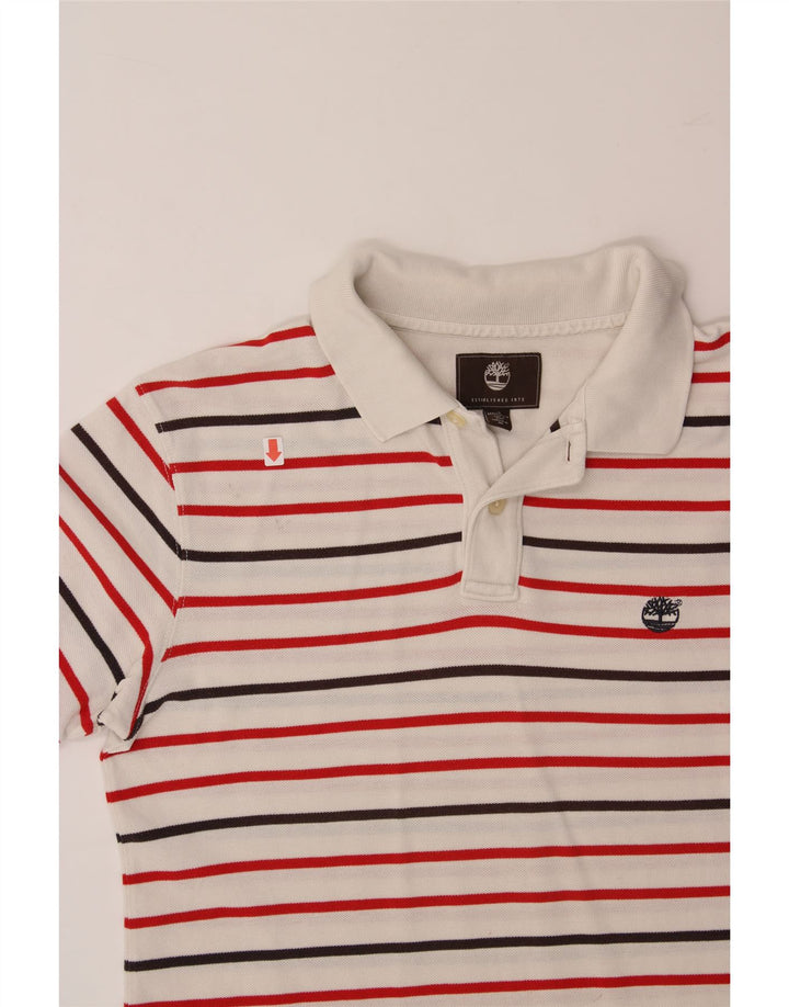 TIMBERLAND Mens Regular Fit Polo Shirt Large White Striped Cotton Vintage Timberland and Second-Hand Timberland from Messina Hembry 