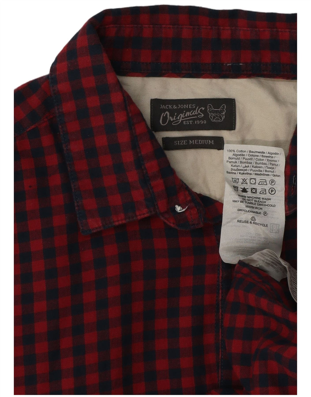 Jack & Jones Herren-Kurzarmhemd aus mittelroter Gingham-Baumwolle