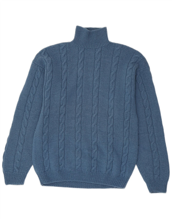 Vintage Herren Rollkragenpullover Pullover Mittelblau
