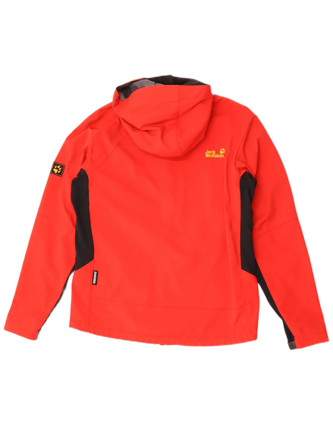 Jack Wolfskin Herren-Regenjacke mit Kapuze, UK 36/38, Mittelrot, Farbblock