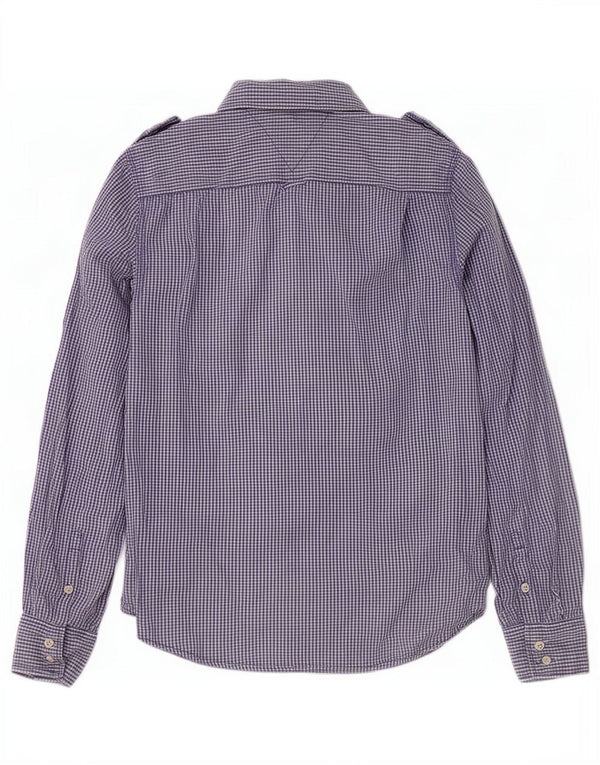 Tommy Hilfiger Mens Military Shirt Small Blue Gingham Cotton