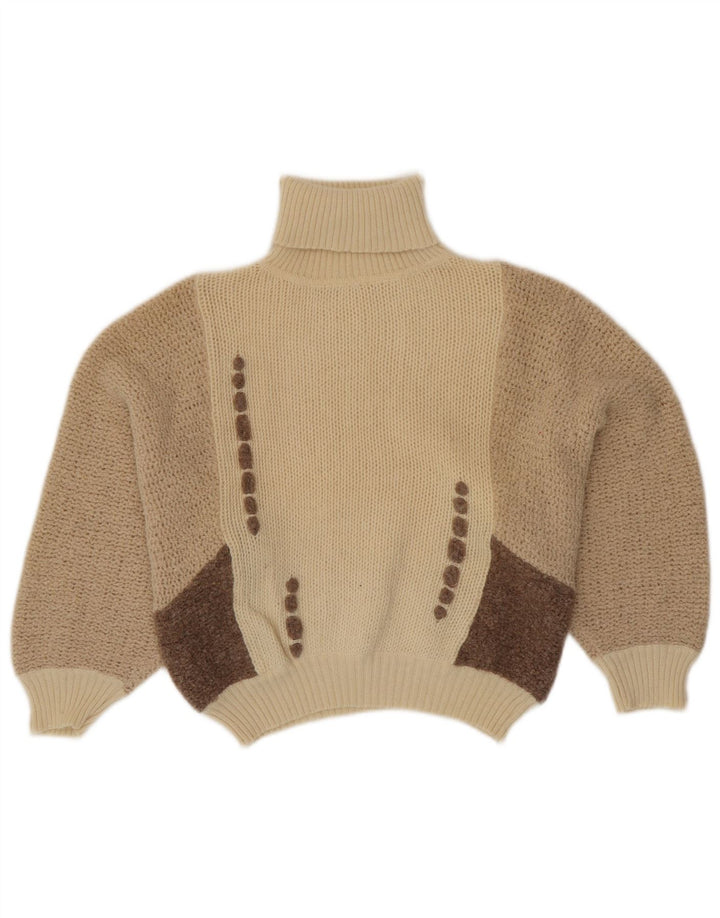 VINTAGE Rollkragenpullover für Damen IT 42 Mittelbeige Farbblock