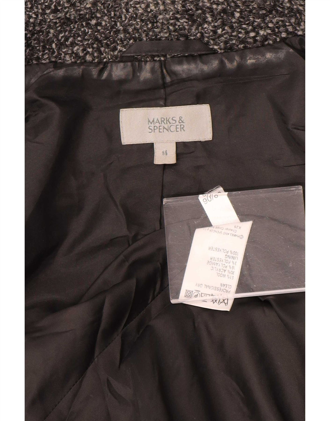 Marks & Spencer Damen-Blazerjacke mit 2 Knöpfen, Gr. 14, groß, grau gesprenkelte Wolle