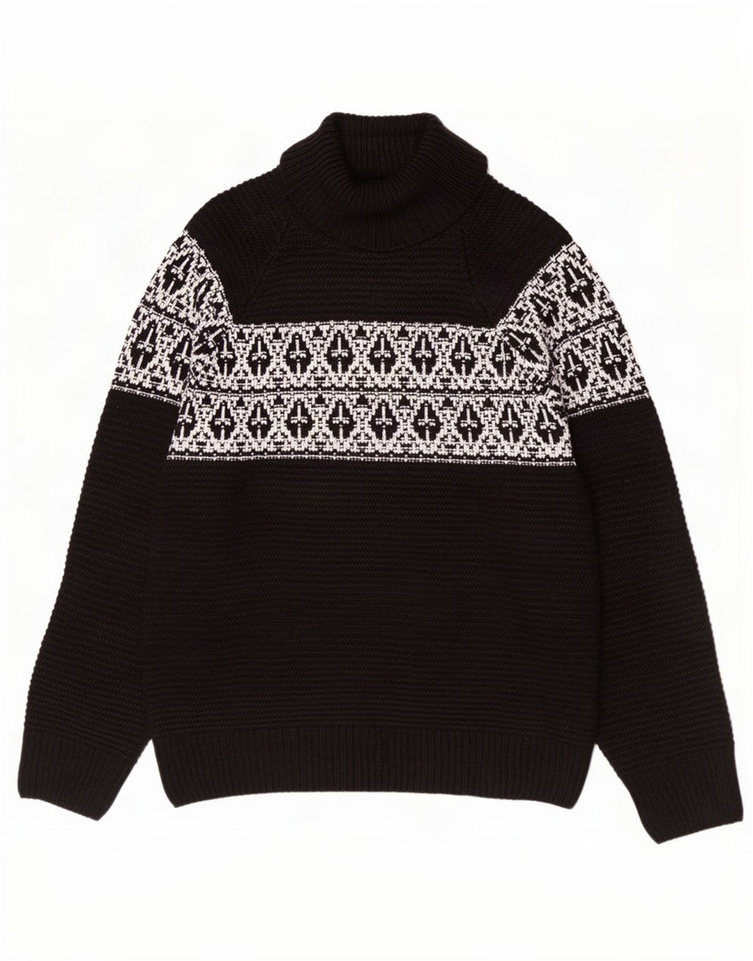 Marks & Spencer Herren-Pullover mit Rollkragen, groß, Schwarz, Fair-Isle-Acryl