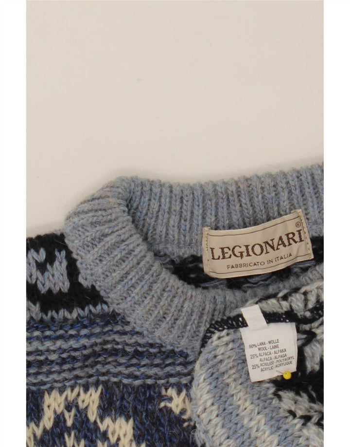 Vintage Herren Pullover mit Rundhalsausschnitt IT 48 Mittelblaue Fair-Isle-Wolle