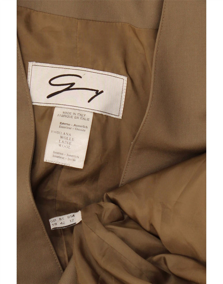 Genny Damen Longline 3-Knopf-Blazer-Jacke, US 12, große Khaki-Wolle