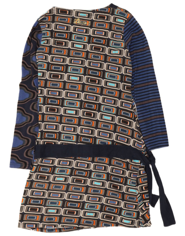 Desigual Womens Graphic Drop Waist Dress UK 14 Large Marineblau Geometrisch
