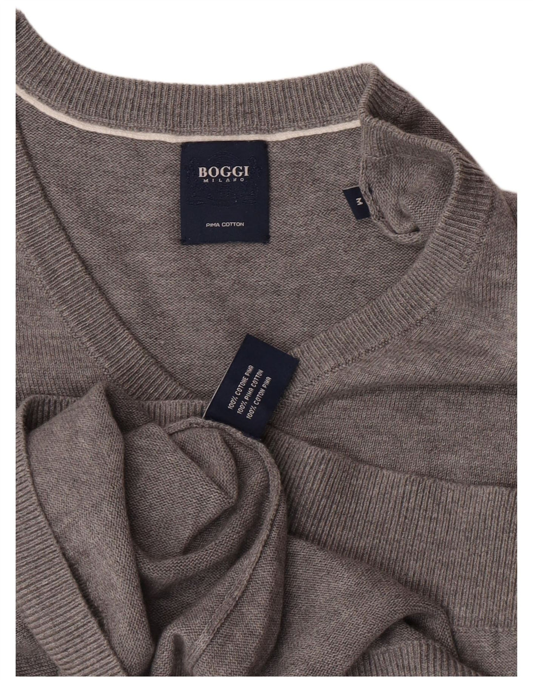 Boggi Herren-Pullover „Milano“ mit V-Ausschnitt aus mittelgrau gesprenkelter Baumwolle
