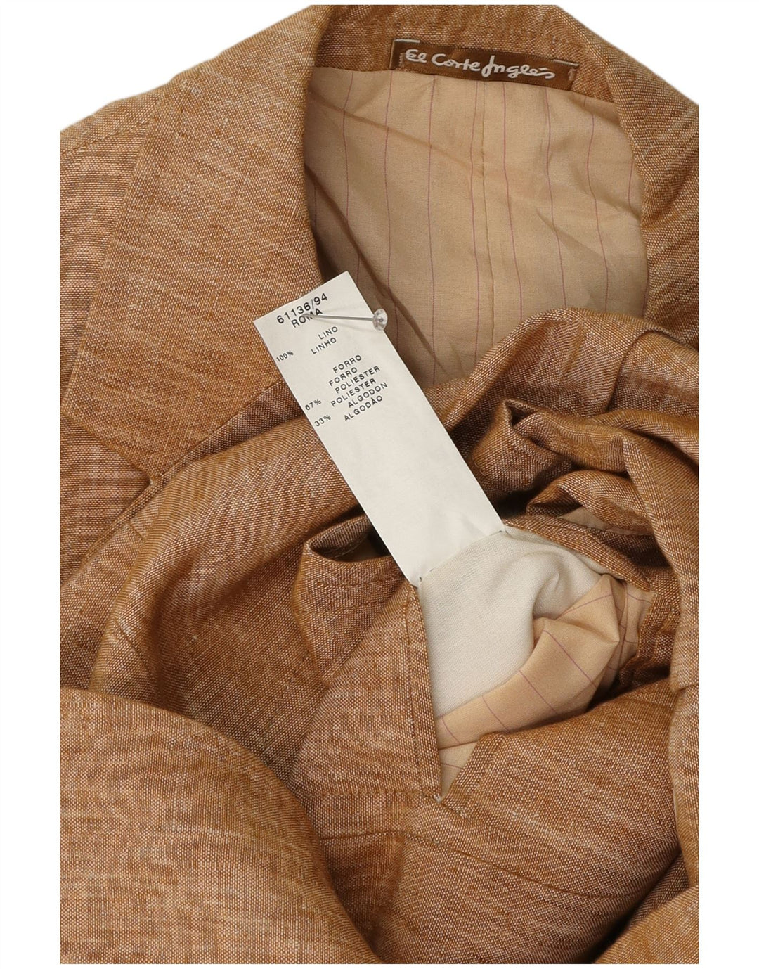 El Corte Ingles Herren-Blazer mit 3 Knöpfen, IT 50, großes braunes Leinen