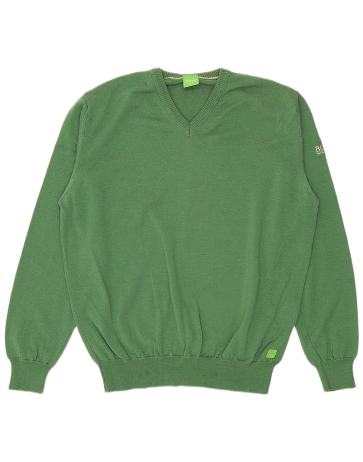 HUGO BOSS Herren-Pullover mit V-Ausschnitt, Größe L, Grün