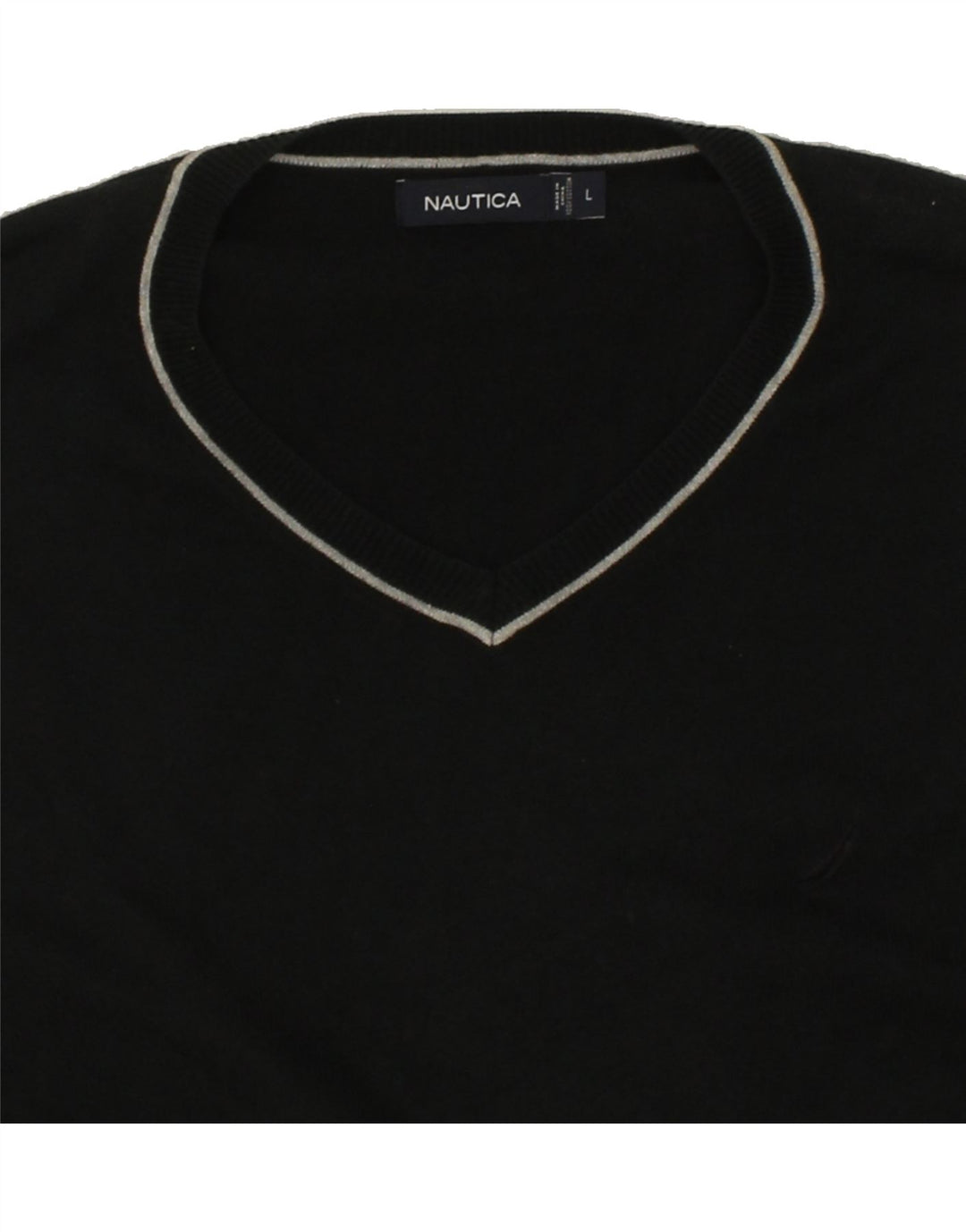 NAUTICA Mens V-Neck Jumper Sweater Large Black Cotton Vintage Nautica and Second-Hand Nautica from Messina Hembry 