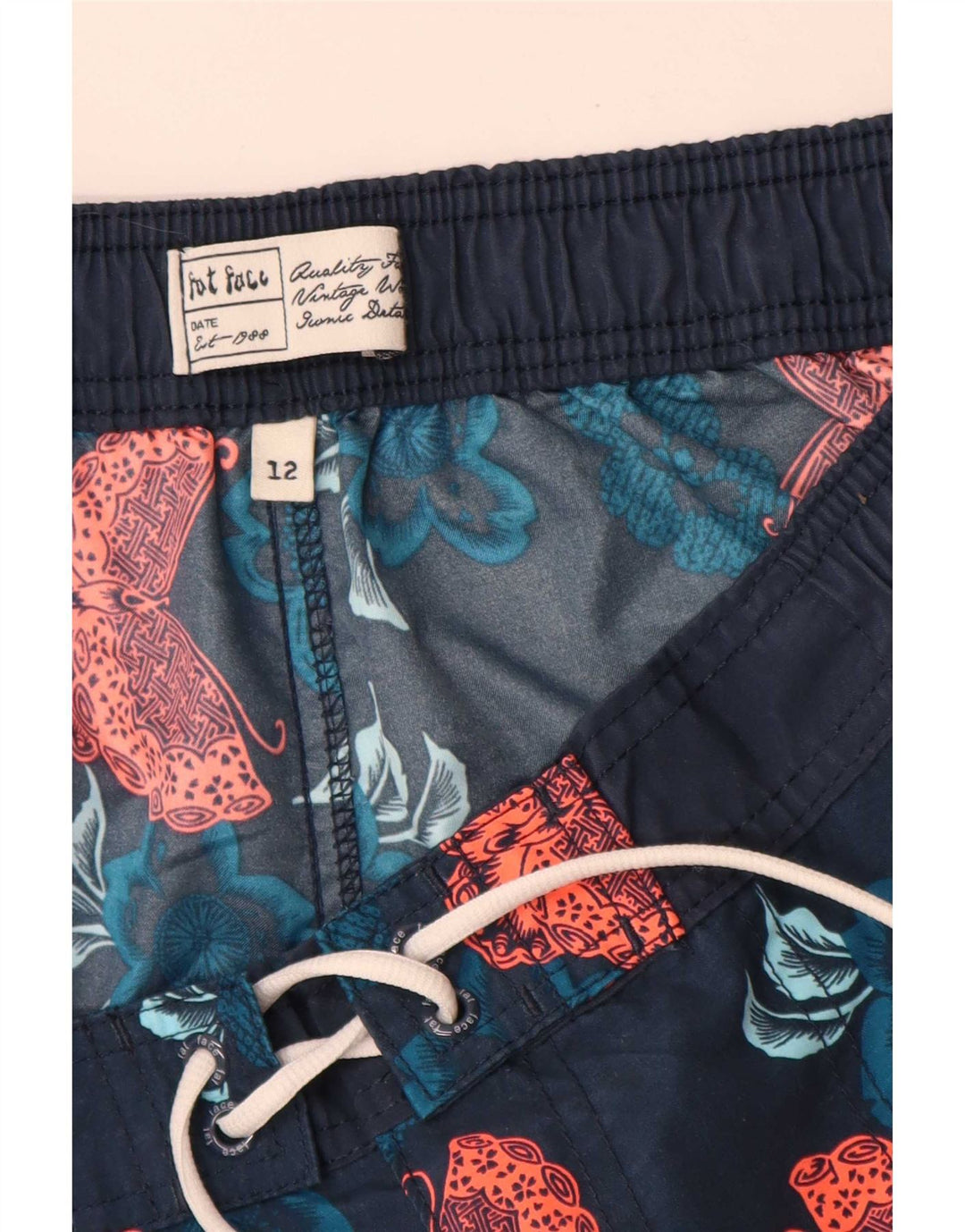 Fat Face Damen-Badeshorts UK 12 Mittel Marineblau Blumenmuster Polyester