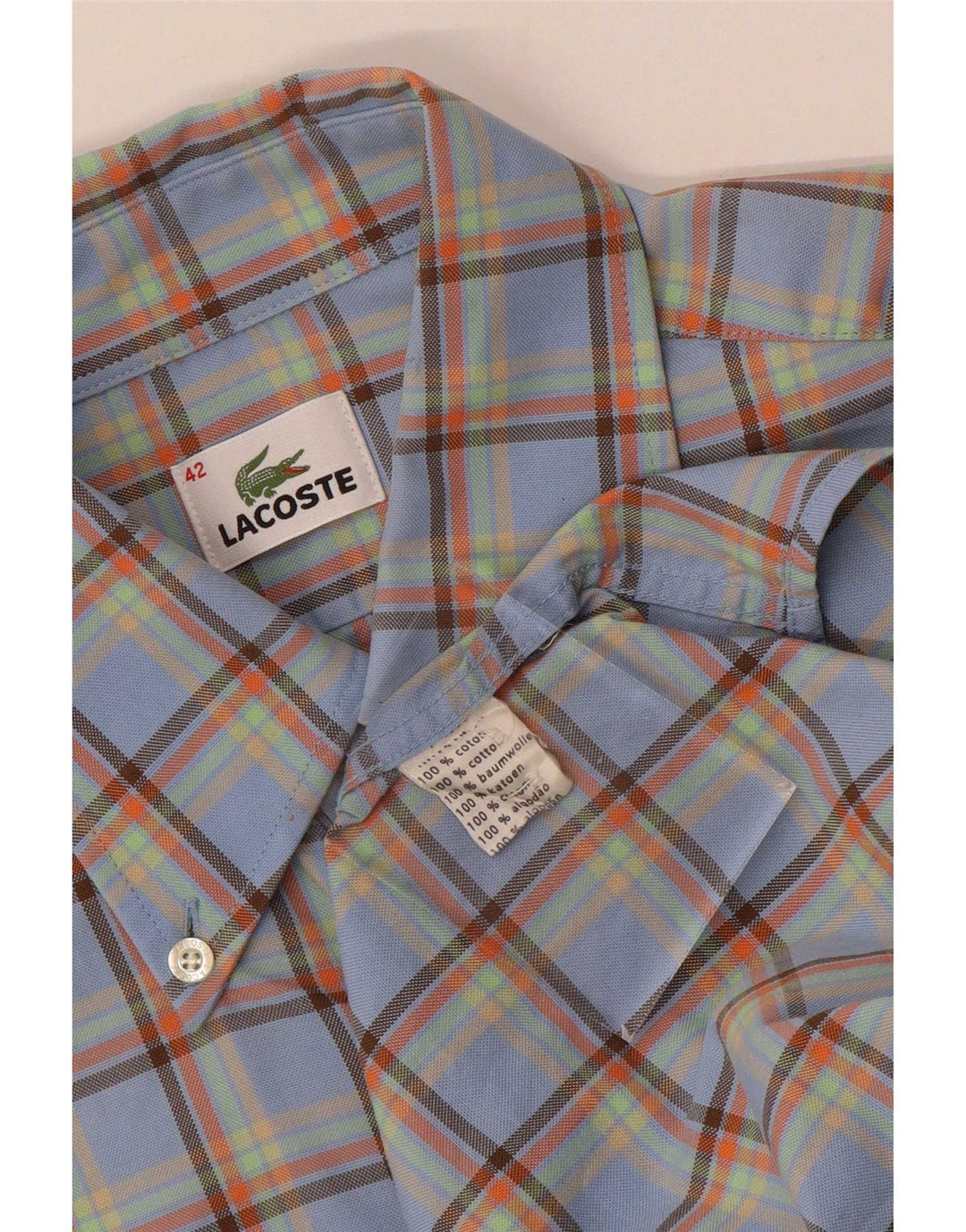 Lacoste Herrenhemd, Größe 42, groß, blau kariert, Baumwolle