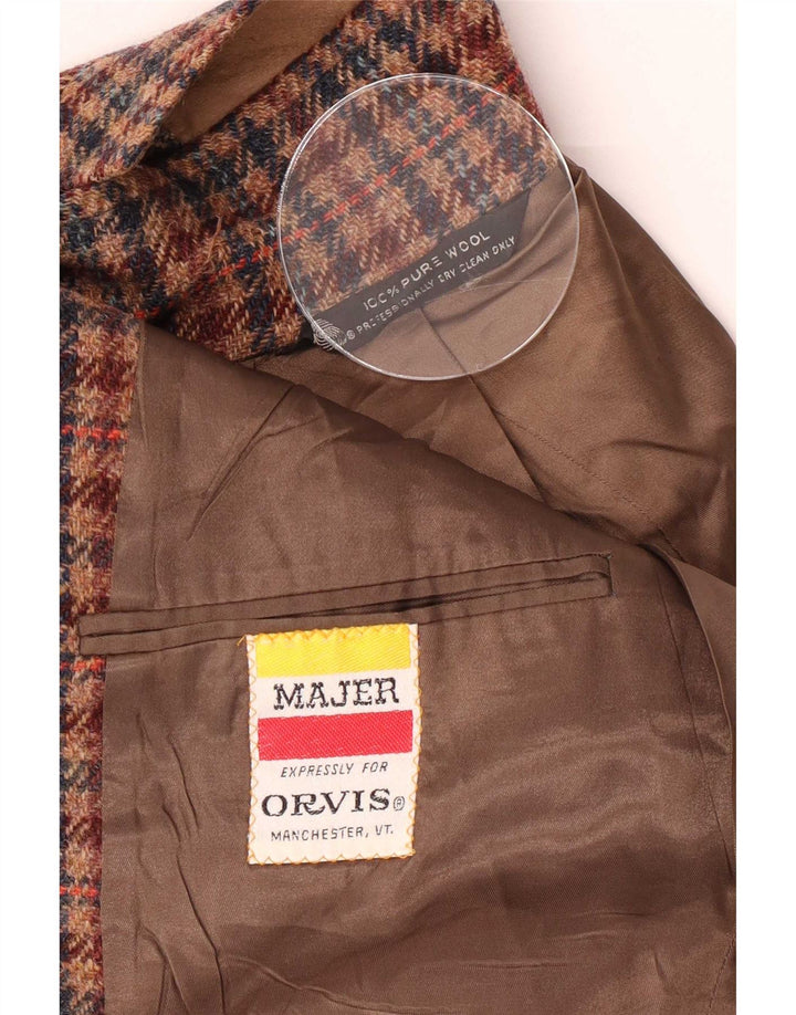 Orvis Herren-Blazer mit 3 Knöpfen, UK 38, Mittelbraun mit Hahnentrittmuster