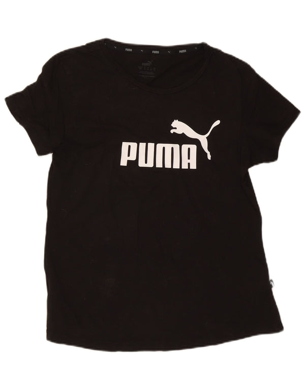 Puma Damen Grafik T-Shirt Top UK 14 Large Schwarz Baumwolle