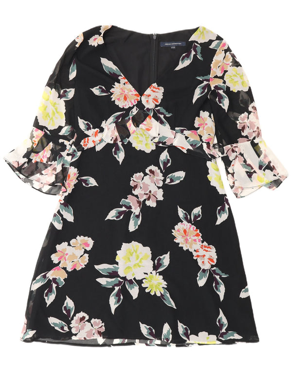 French Connection Damen-Empire-Kleid mit 3/4-Ärmeln, UK-Gr. 12, Mittelschwarz mit Blumenmuster