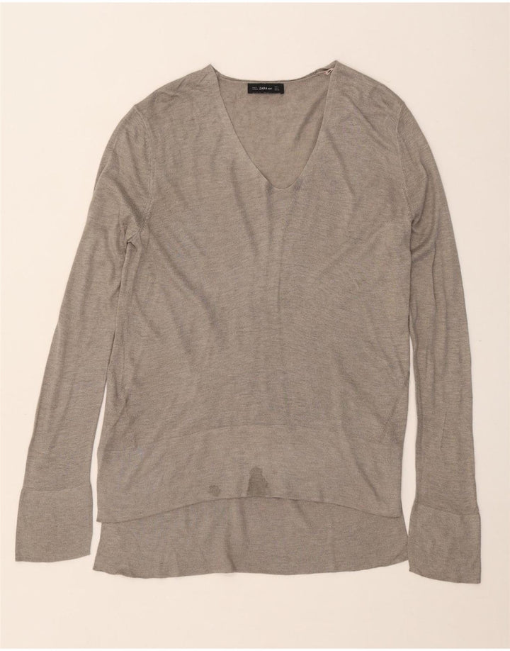 ZARA Damen-Pullover mit V-Ausschnitt, Gr. 10, Größe S, Grau