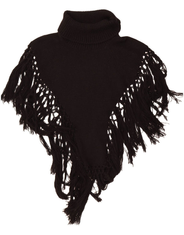 Vintage Damen Poncho-Pullover mit Rollkragen, Einheitsgröße, Schwarz