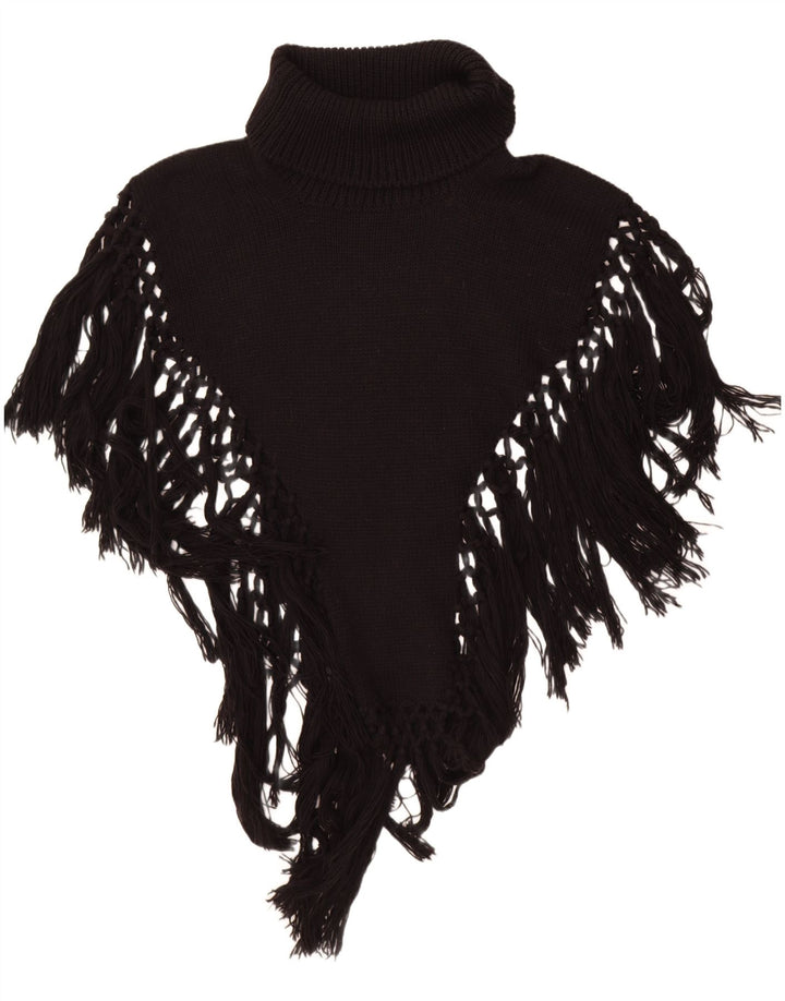 Vintage Damen Poncho-Pullover mit Rollkragen, Einheitsgröße, Schwarz
