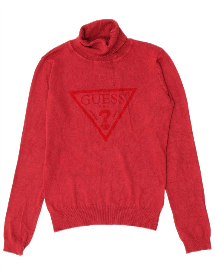 Guess Damen-Pullover mit Rollkragen, Grafik, Gr. 10, Größe S, Rot