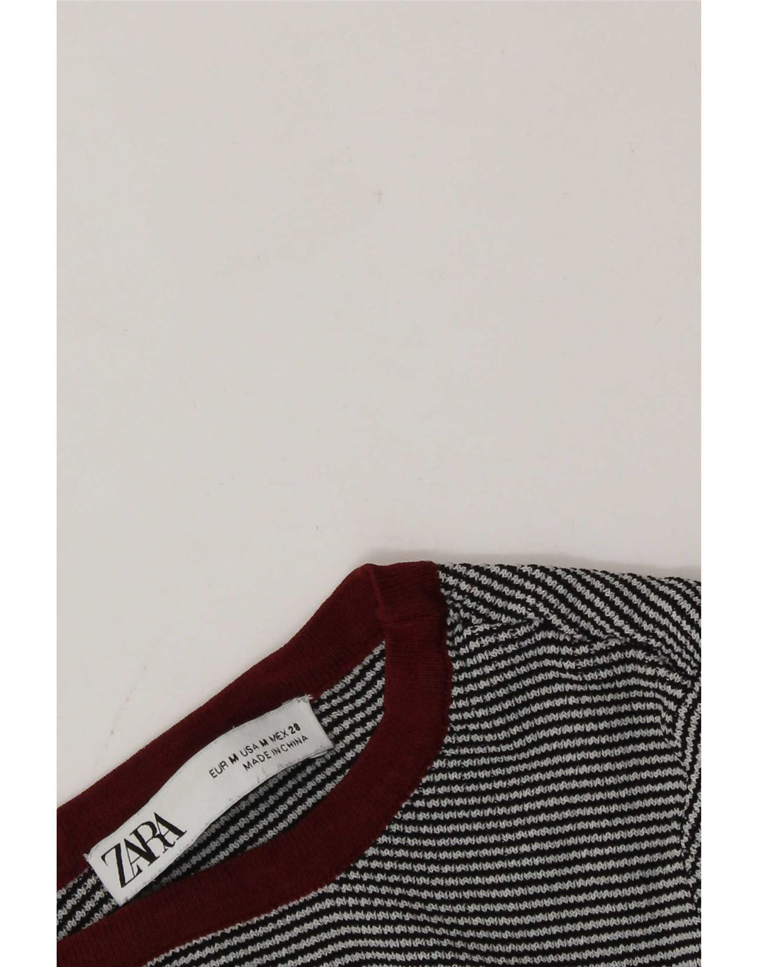 Zara Damen Crop Top Langarm UK 12 Mittelgrau Nadelstreifen