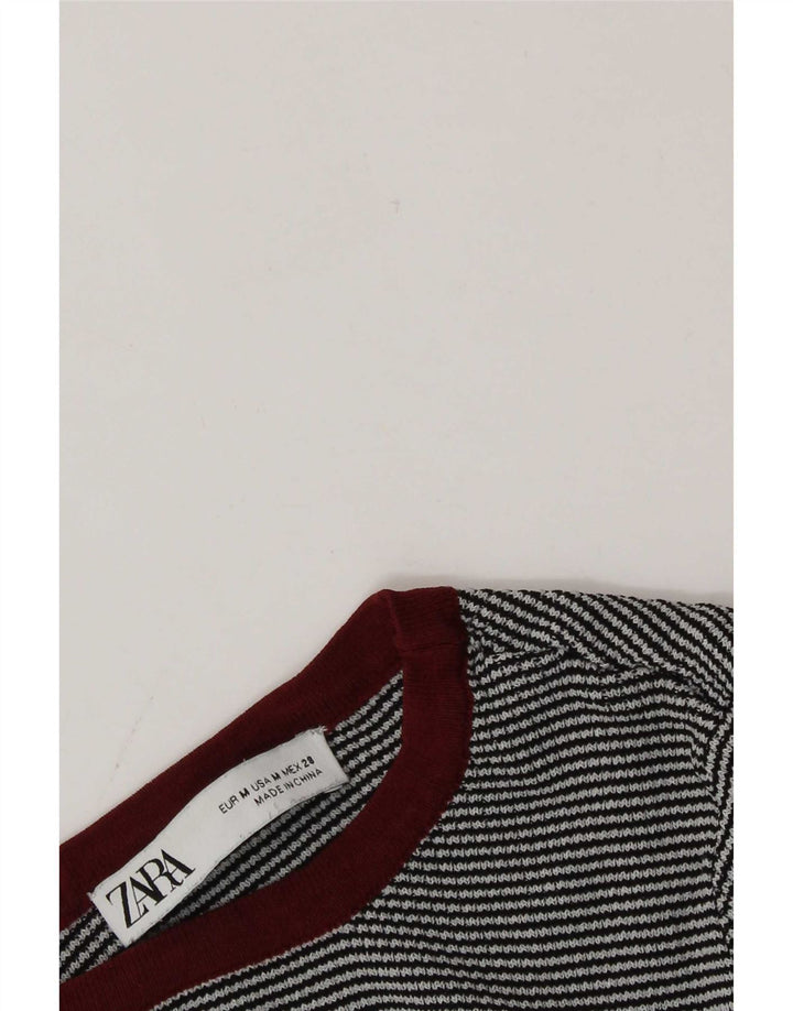 Zara Damen Crop Top Langarm UK 12 Mittelgrau Nadelstreifen