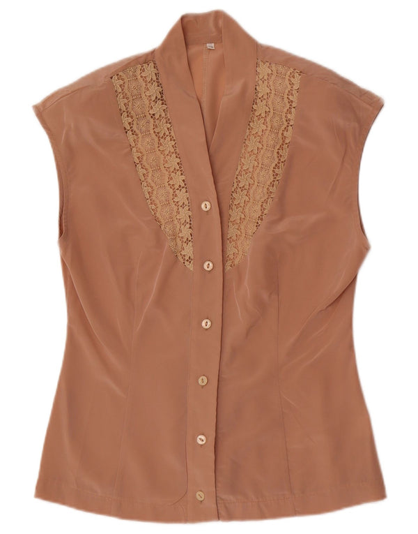 Vintage Damen Ärmellose Hemdbluse IT 42 Medium Beige Floral