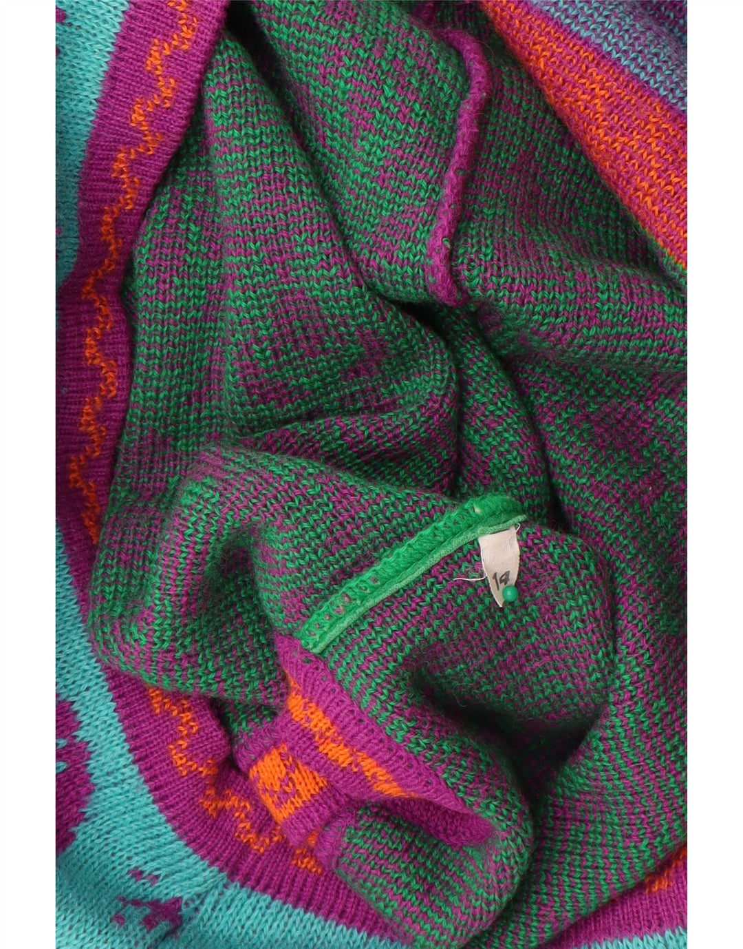 VINTAGE Damen Strickjacke Pullover UK 14 Mittelgrüne geblümte Wolle