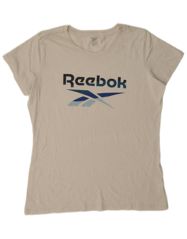 Reebok Damen Graphic T-Shirt Top UK 18 XL Beige Baumwolle